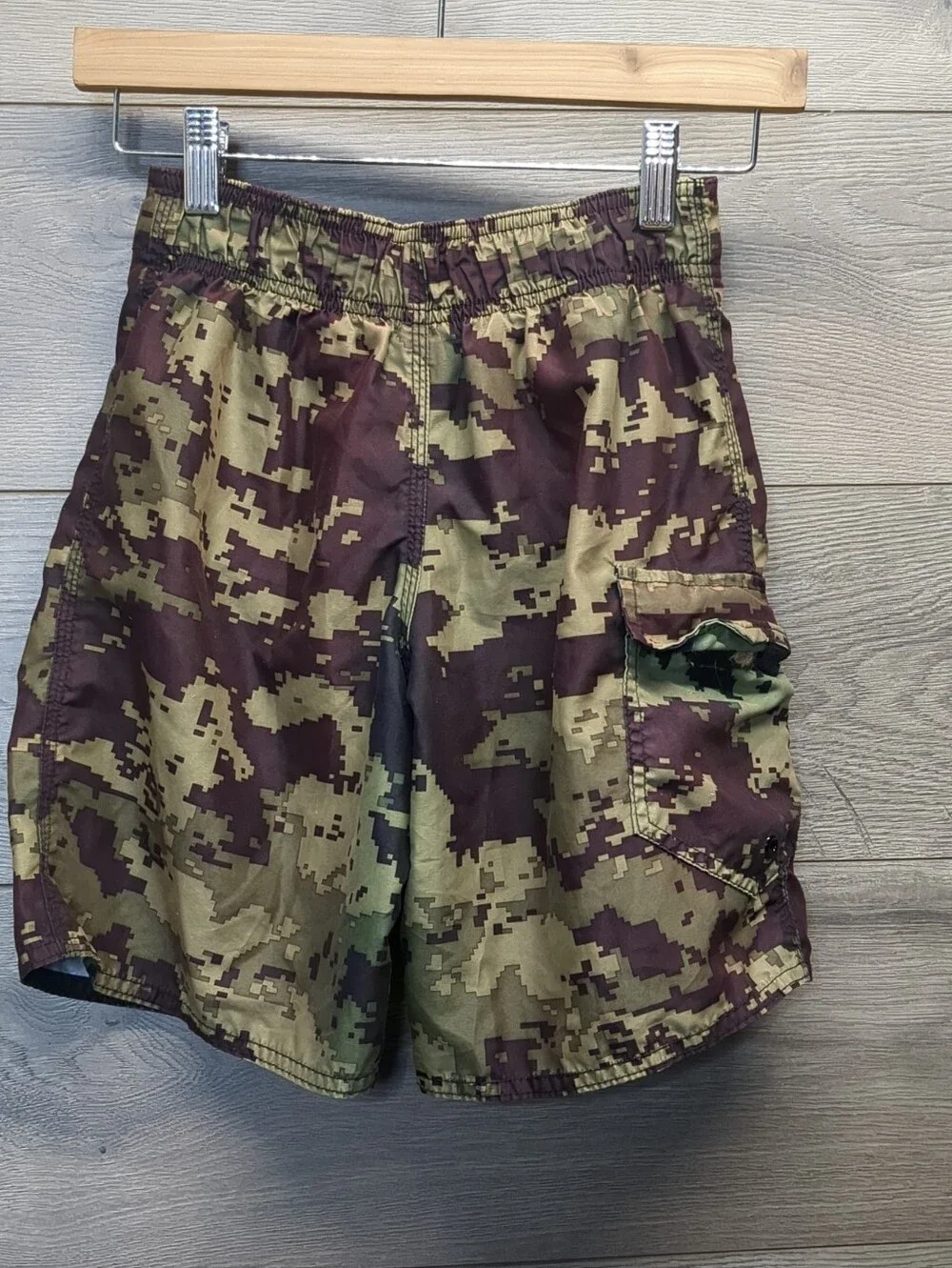 Boys Joe Boxer Army Green & Brown Swim Trunks Size 8